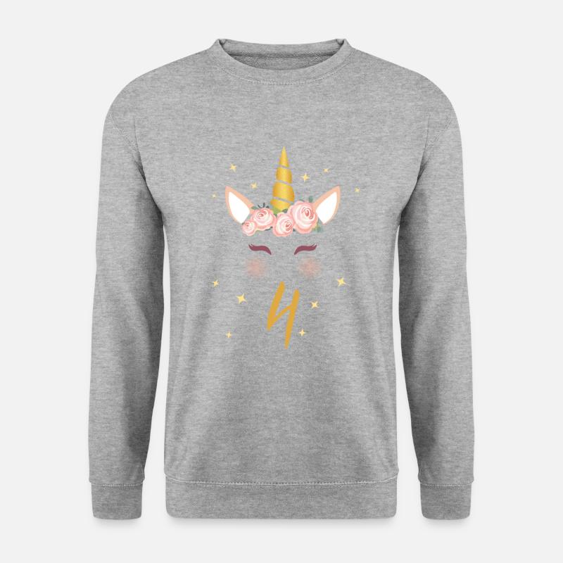 Geburtstagsshirt 4. Geburtstag Einhorn Geschenk - Unisex Pullover - Weißgrau meliert