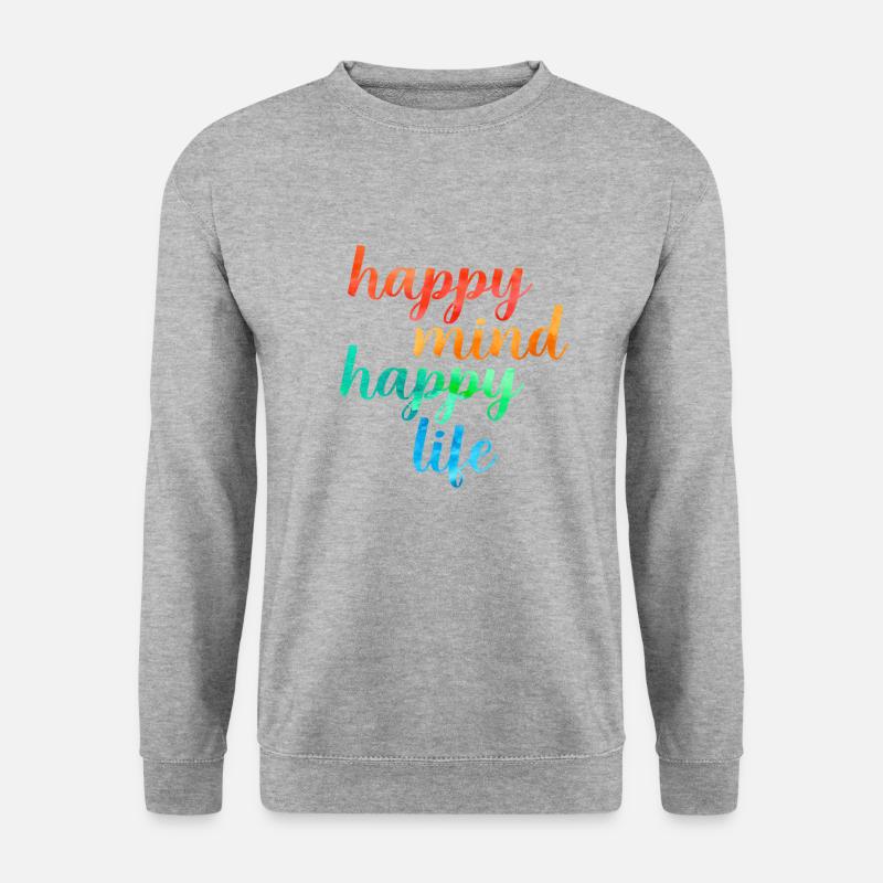 Happy Mind - Happy Life - Unisex Pullover - Weißgrau meliert