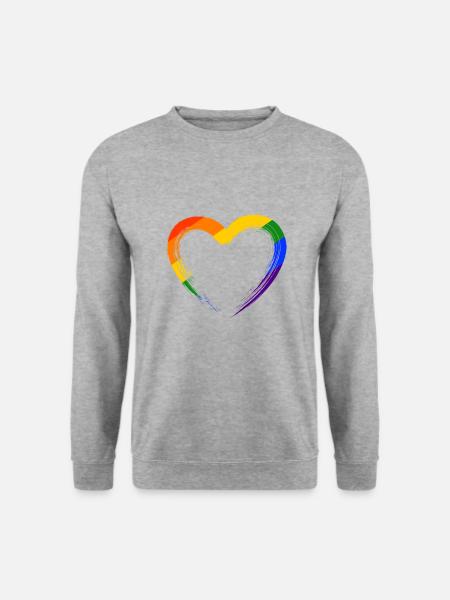 LGBT Herz Heart Gay Pride CSD Regenbogen Queer - Unisex Pullover - Weißgrau meliert