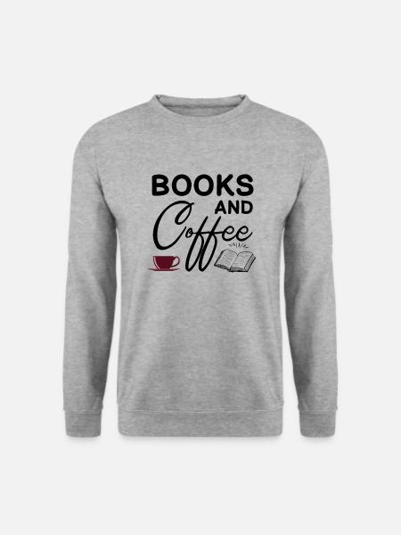 Kaffee und Bücher - Unisex Pullover - Weißgrau meliert