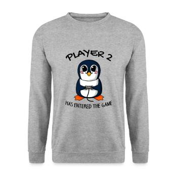Zweites Baby Spieler 2 Baby Pinguin Schwanger - Unisex Pullover - Weißgrau meliert - Vorne - Alina (178cm) & Michal (187cm)