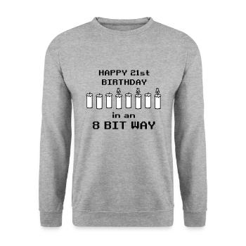 binär Happy Birthday 8bit 21 Anniversaire Nerd Gamer - Sweat-shirt Unisexe - gris chiné - Devant - Alina (178cm) & Michal (187cm)