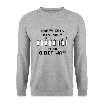 binaire joyeux anniversaire 8bit 35 anniversaire nerd gamer - Sweat-shirt Unisexe - gris chiné - Devant - Alina (178cm) & Michal (187cm)