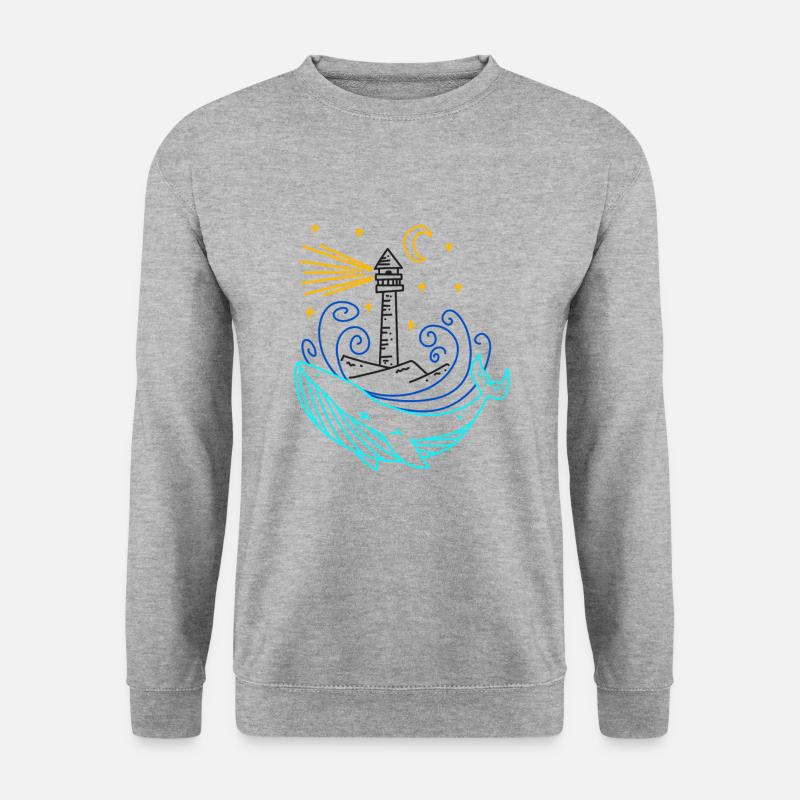 Wal Leuchtturm Mond - Unisex Pullover - Weißgrau meliert
