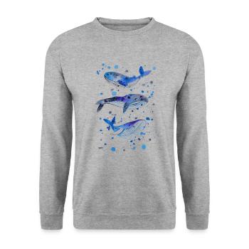 Three whales in the sea underwater - Unisex Sweatshirt - salt & pepper - Front - Alina (178cm) & Michal (187cm)