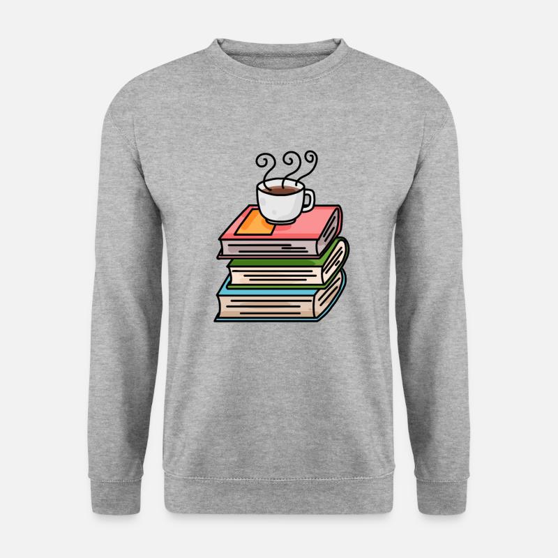Kaffee und Bücher - Unisex Pullover - Weißgrau meliert