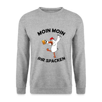 Betrunkene Möwe - Unisex Pullover - Weißgrau meliert - Vorne - Alina (178cm) & Michal (187cm)