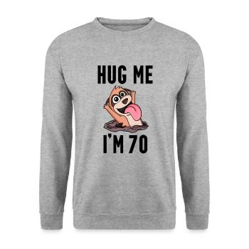 70 ans - 70 ans - Câlin - Sweat-shirt Unisexe - gris chiné - Devant - Alina (178cm) & Michal (187cm)