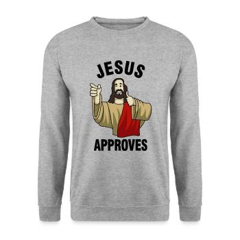 Buddy Christ - Unisex Pullover - Weißgrau meliert - Vorne - Alina (178cm) & Michal (187cm)