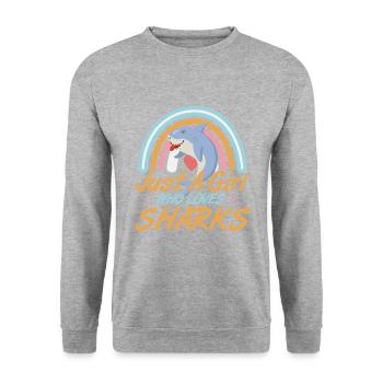 Girl loves Sharks - Unisex Pullover - Weißgrau meliert - Vorne - Alina (178cm) & Michal (187cm)