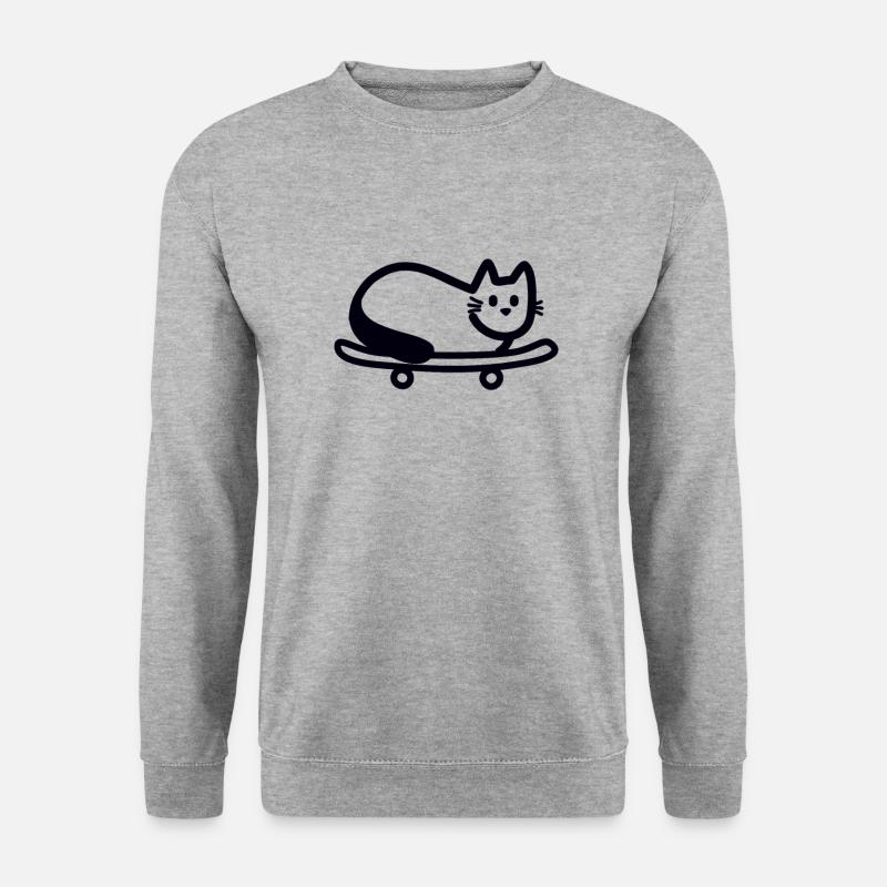 Katze auf Skateboard - Unisex Pullover - Weißgrau meliert