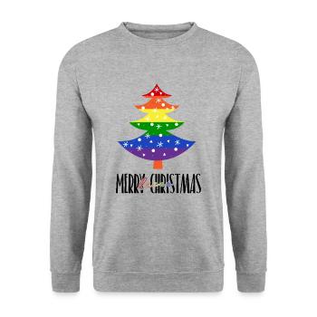 Merry Queer Christmas - Schöne Queere Weihnachten - Unisex Pullover - Weißgrau meliert - Vorne - Alina (178cm) & Michal (187cm)