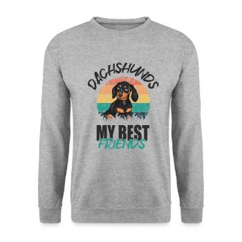 Dackel - Unisex Pullover - Weißgrau meliert - Vorne - Alina (178cm) & Michal (187cm)