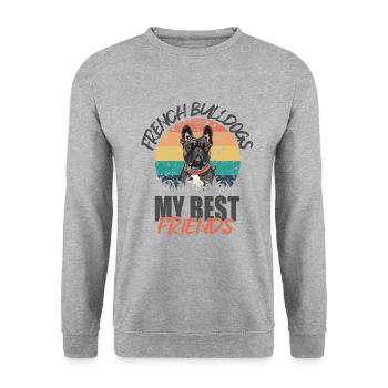 Français Bulldog - Sweat-shirt Unisexe - gris chiné - Devant - Alina (178cm) & Michal (187cm)