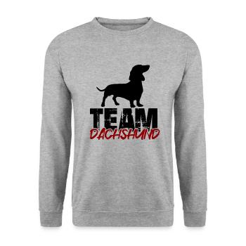 Team Dackel - Unisex Pullover - Weißgrau meliert - Vorne - Alina (178cm) & Michal (187cm)
