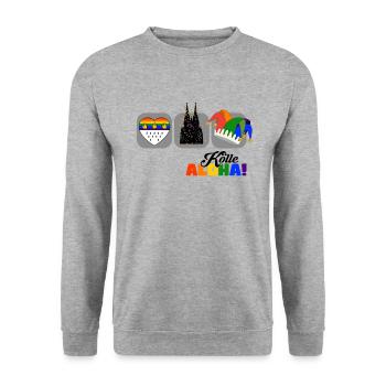 Jede Jeck es anders! Ich auch. LGBTQ Karneval Köln - Unisex Pullover - Weißgrau meliert - Vorne - Alina (178cm) & Michal (187cm)