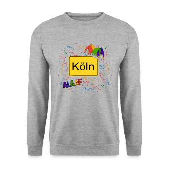 Ortsschild Köln Alaaf - Unisex Pullover - Weißgrau meliert - Vorne - Alina (178cm) & Michal (187cm)