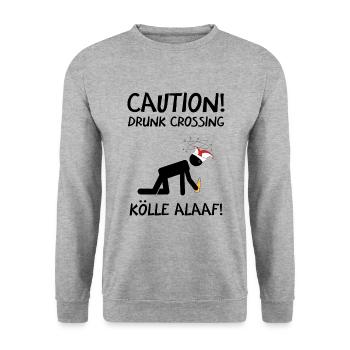 Karneval Kostüm Kölle Alaaf Köln Caution Drunk - Unisex Pullover - Weißgrau meliert - Vorne - Alina (178cm) & Michal (187cm)