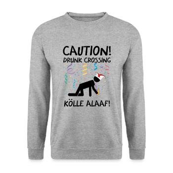 Karneval Kostüm Kölle Alaaf Köln Caution Drunk - Unisex Pullover - Weißgrau meliert - Vorne - Alina (178cm) & Michal (187cm)