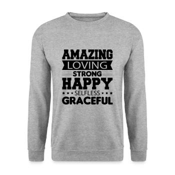 Amazing Loving Strong Happy Selfless Graceful - Unisex Pullover - Weißgrau meliert - Vorne - Alina (178cm) & Michal (187cm)