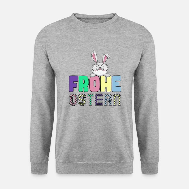 Frohe Ostern - Osterhase - Unisex Pullover - Weißgrau meliert