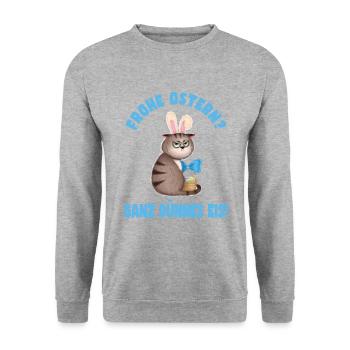 Frohe Ostern - Dünnes Eis - Katze - Unisex Pullover - Weißgrau meliert - Vorne - Alina (178cm) & Michal (187cm)