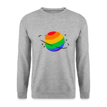Stolz LGBTQ. Stellungnahme - Unisex Pullover - Weißgrau meliert - Vorne - Alina (178cm) & Michal (187cm)