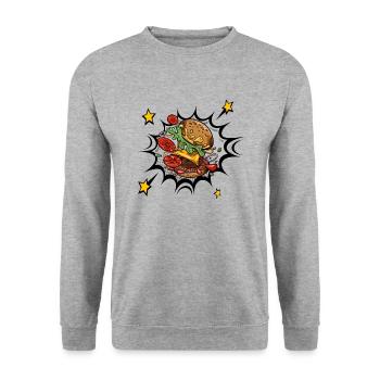 J’adore la restauration rapide, les hamburgers et les frites - Sweat-shirt Unisexe - gris chiné - Devant - Alina (178cm) & Michal (187cm)