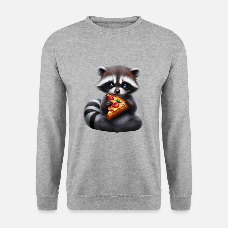 Pizza Liebender Waschbär - Unisex Pullover - Weißgrau meliert