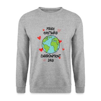 Make everyday environment day - Unisex Pullover - Weißgrau meliert - Vorne - Alina (178cm) & Michal (187cm)