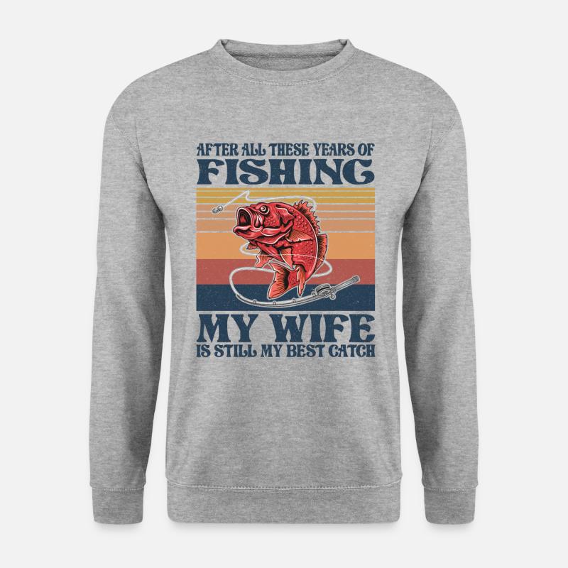 Fischergeschenk, Lustiges Herrenangeln - Unisex Pullover - Weißgrau meliert
