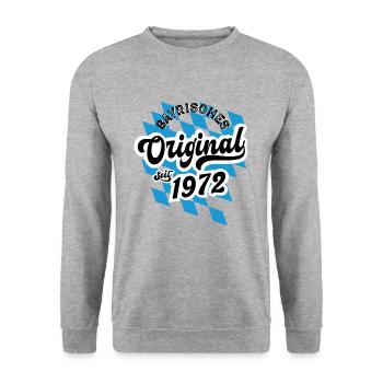 Bayrisches Original seit 1947 Geburtstag - Unisex Pullover - Weißgrau meliert - Vorne - Alina (178cm) & Michal (187cm)