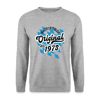 1973 Bayrisches Original Geburtstag - Unisex Pullover - Weißgrau meliert - Vorne - Alina (178cm) & Michal (187cm)