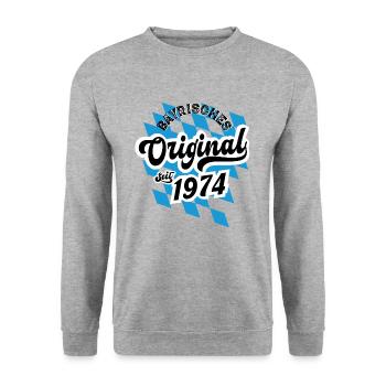 1974 Bayrisches Original seit 1974 Geburtstag - Unisex Pullover - Weißgrau meliert - Vorne - Alina (178cm) & Michal (187cm)