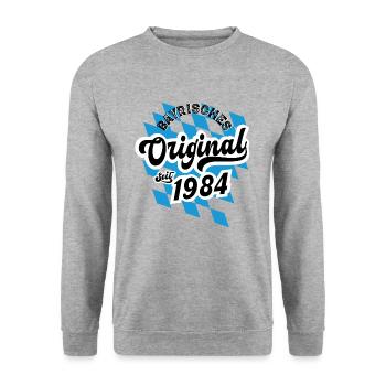 1984 Bayrisches Original seit 1984 Geburtstag - Unisex Pullover - Weißgrau meliert - Vorne - Alina (178cm) & Michal (187cm)