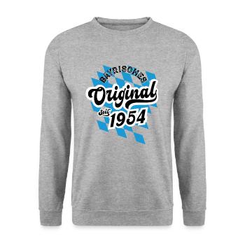 1954 Bayrisches Original seit 1954 Geburtstag - Unisex Pullover - Weißgrau meliert - Vorne - Alina (178cm) & Michal (187cm)
