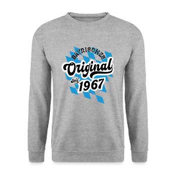 1967 Bayrisches Original seit 1967 Geburtstag - Unisex Pullover - Weißgrau meliert - Vorne - Alina (178cm) & Michal (187cm)