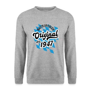 1947 Bayrisches Original seit 1947 Geburtstag - Unisex Pullover - Weißgrau meliert - Vorne - Alina (178cm) & Michal (187cm)