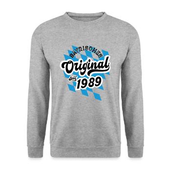 1989 Bayrisches Original seit 1989 Geburtstag - Unisex Pullover - Weißgrau meliert - Vorne - Alina (178cm) & Michal (187cm)