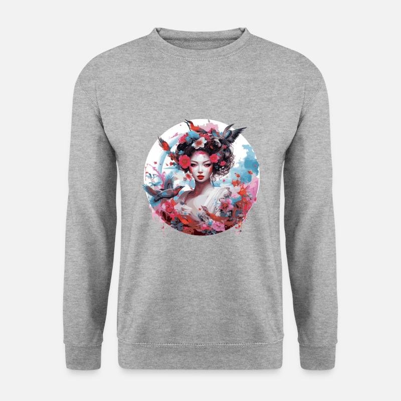 Geisha von Japan - Unisex Pullover - Weißgrau meliert