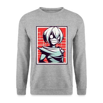 Style d’anime de dessin animé : Zombie Ghoul Girl - Sweat-shirt Unisexe - gris chiné - Devant - Alina (178cm) & Michal (187cm)