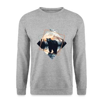 Abstrakter Bär in den Bergen - Unisex Pullover - Weißgrau meliert - Vorne - Alina (178cm) & Michal (187cm)