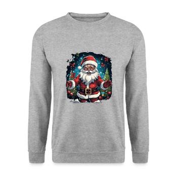 Lustiger Weihnachtsmann zu Weihnachten - Unisex Pullover - Weißgrau meliert - Vorne - Alina (178cm) & Michal (187cm)