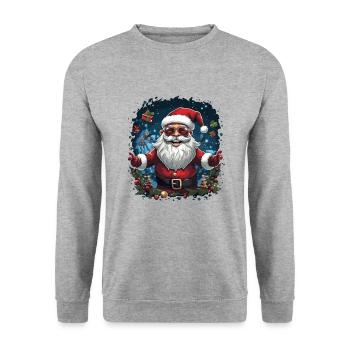 Lustiger Weihnachtsmann zu Weihnachten - Unisex Pullover - Weißgrau meliert - Vorne - Alina (178cm) & Michal (187cm)