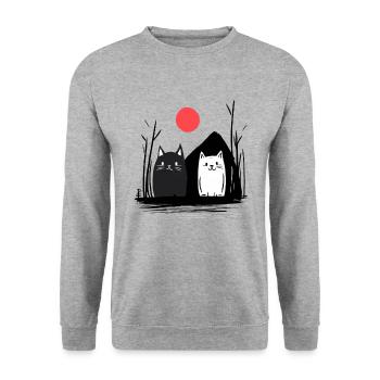 Japan Red Sun and Cute Manga Cats - Unisex Sweatshirt - salt & pepper - Front - Alina (178cm) & Michal (187cm)