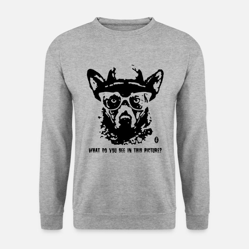 Rorschach-Analyse und ein lustiger Hütehund - Unisex Pullover - Weißgrau meliert