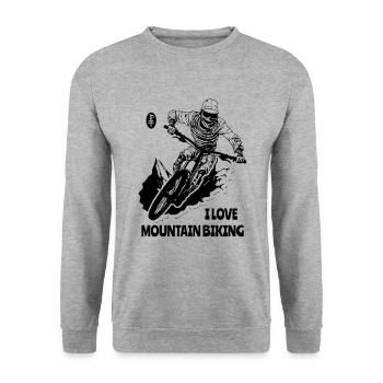 J’adore le VTT : une maman vététiste - Sweat-shirt Unisexe - gris chiné - Devant - Alina (178cm) & Michal (187cm)