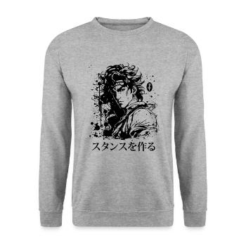 Show Attitude : Héros de manga d’anime - Sweat-shirt Unisexe - gris chiné - Devant - Alina (178cm) & Michal (187cm)