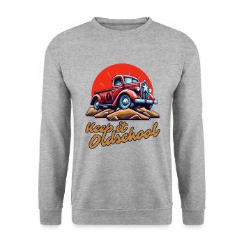 Behalte es altmodisch: Ein Pick-up-Truck - Unisex Pullover - Weißgrau meliert - Vorne - Alina (178cm) & Michal (187cm)