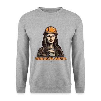 Bauleiter, Fresse halten und arbeiten - Unisex Pullover - Weißgrau meliert - Vorne - Alina (178cm) & Michal (187cm)
